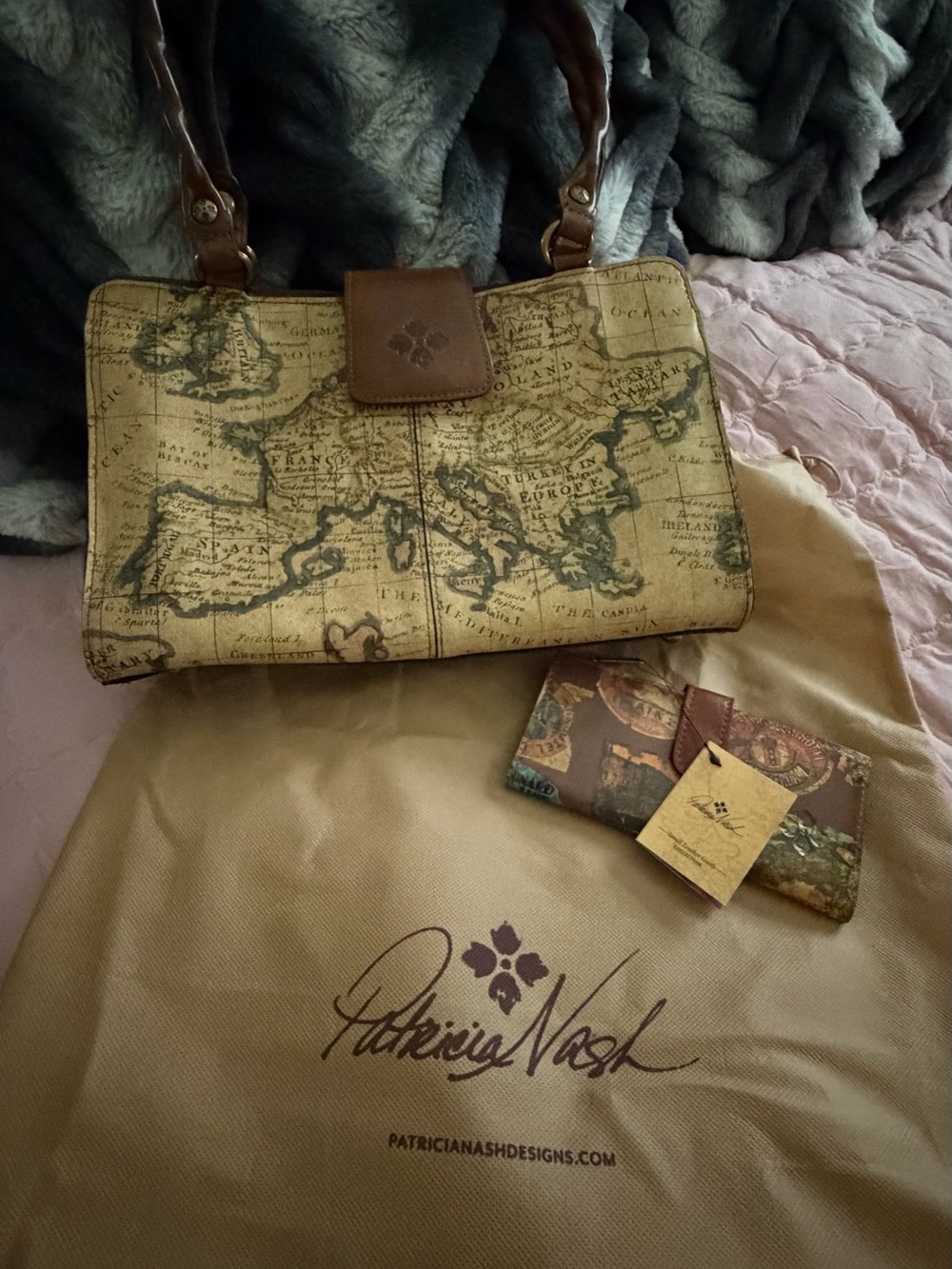Patricia Nash Vintage Map Print Satchel with wallet